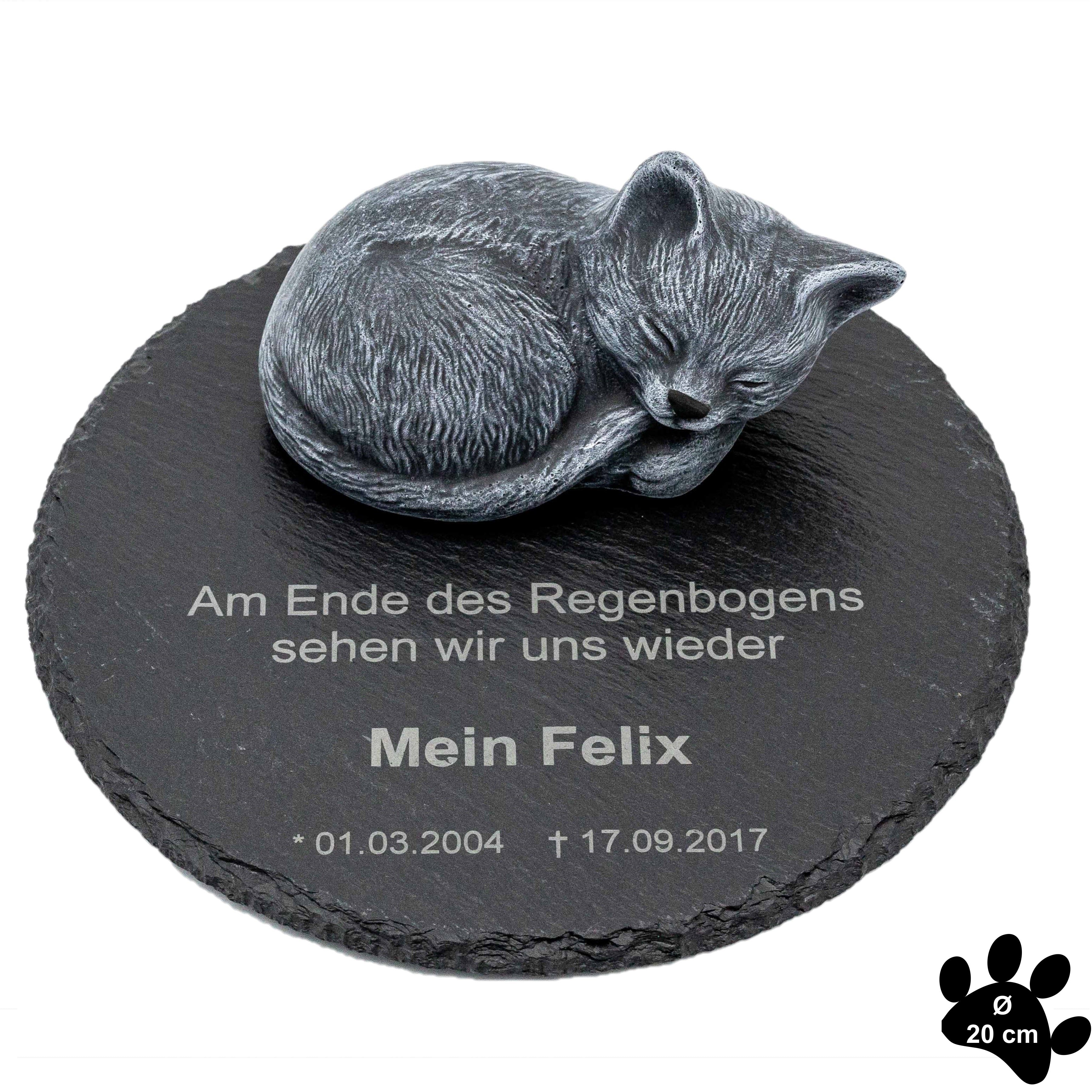 Tiergedenkstein Katze Sara mit Gravur, grau, Ø 20 cm