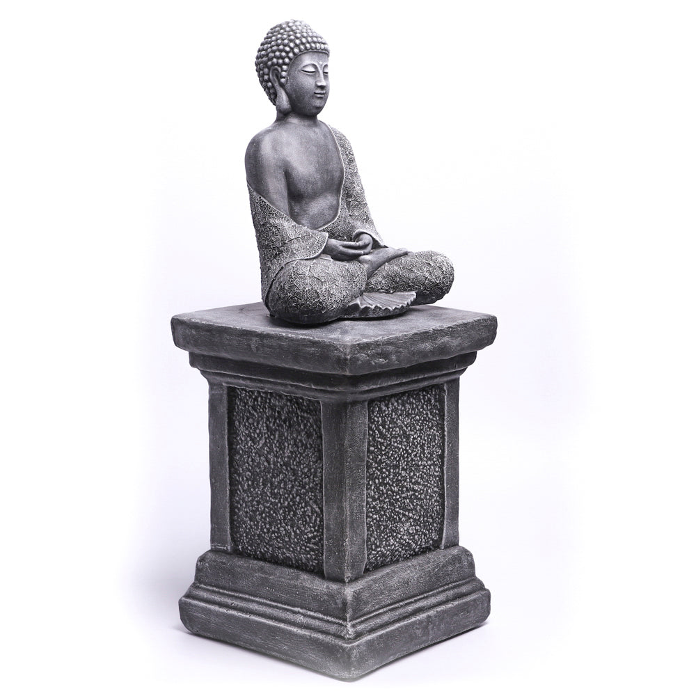 buddha-figur-mit-saeule-tiefes kunsthandwerk-grau