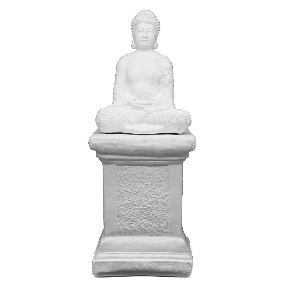 buddha-figur-mit-saeule-tiefes kunsthandwerk-weiss